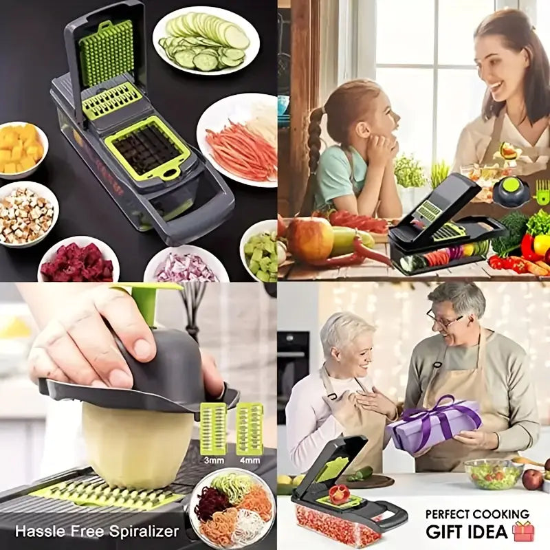 16-in-1 Heavy-Duty Vegetable Chopper Set – Multi-Functional Food Processor with Safety Lock, Storage Container & Multiple Blades | Manual Grater, Slicer & Dicer for Fruits & Vegetables