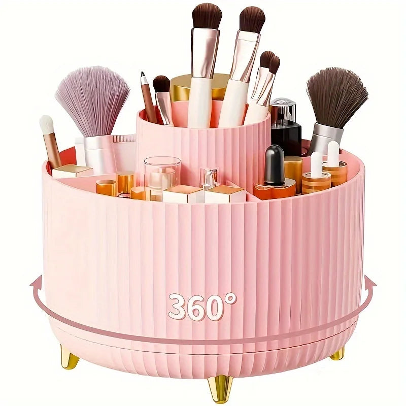 360° Rotating Cosmetic Storage Box – Multi-Functional Makeup Organizer with 5 Compartments