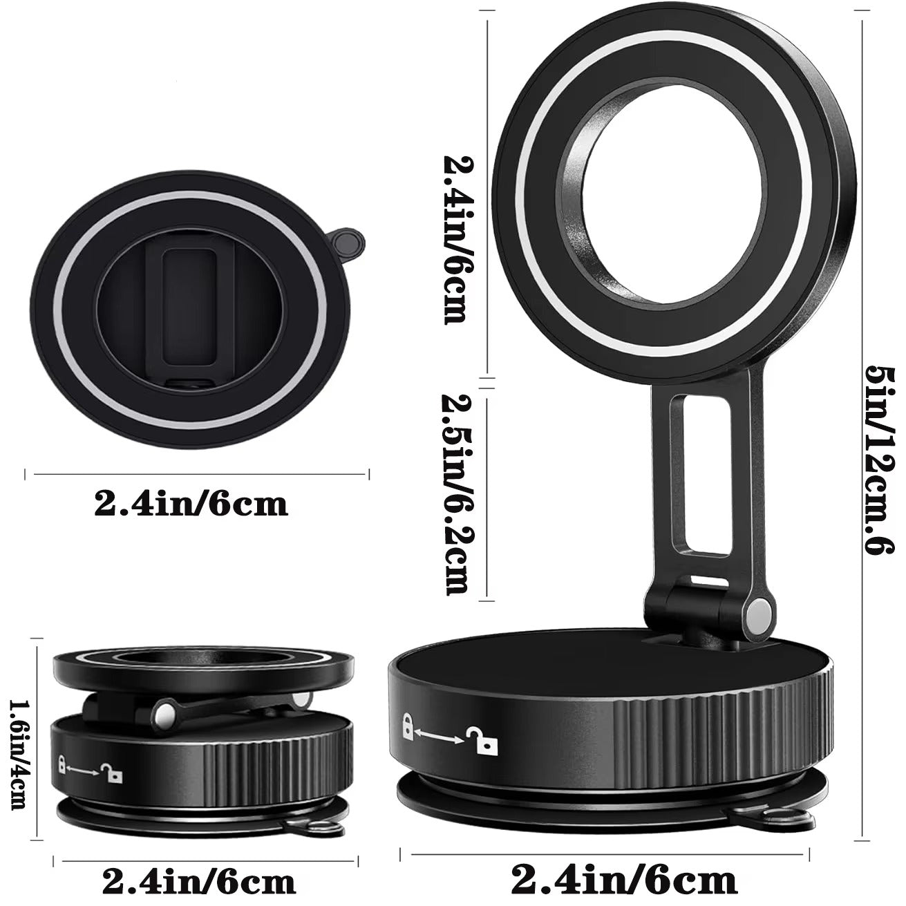 Magnetic Phone Holder Upgraded ABS 360° Rotatable And Foldable Design with a Vacuum Suction Cup N52