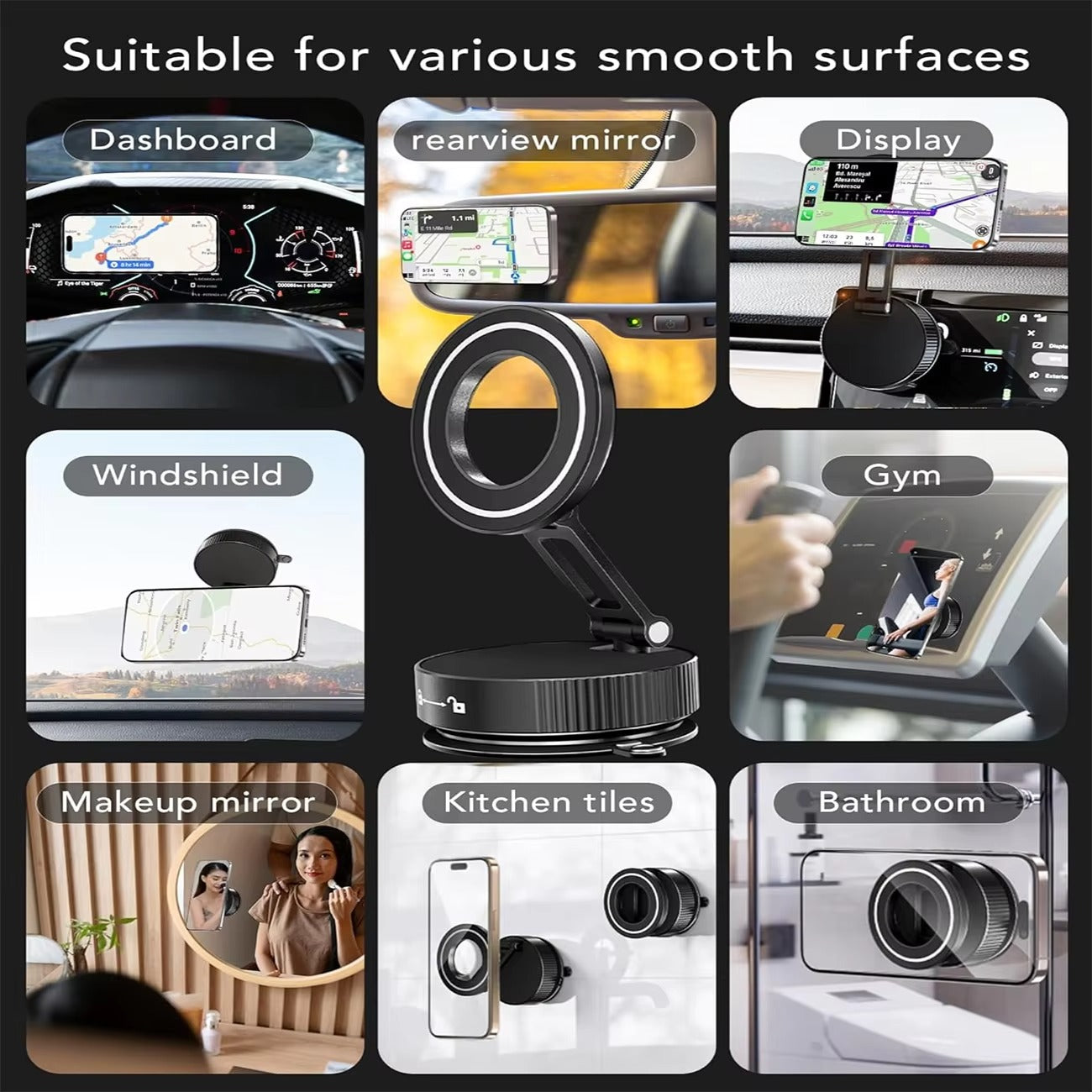 Magnetic Phone Holder Upgraded ABS 360° Rotatable And Foldable Design with a Vacuum Suction Cup N52