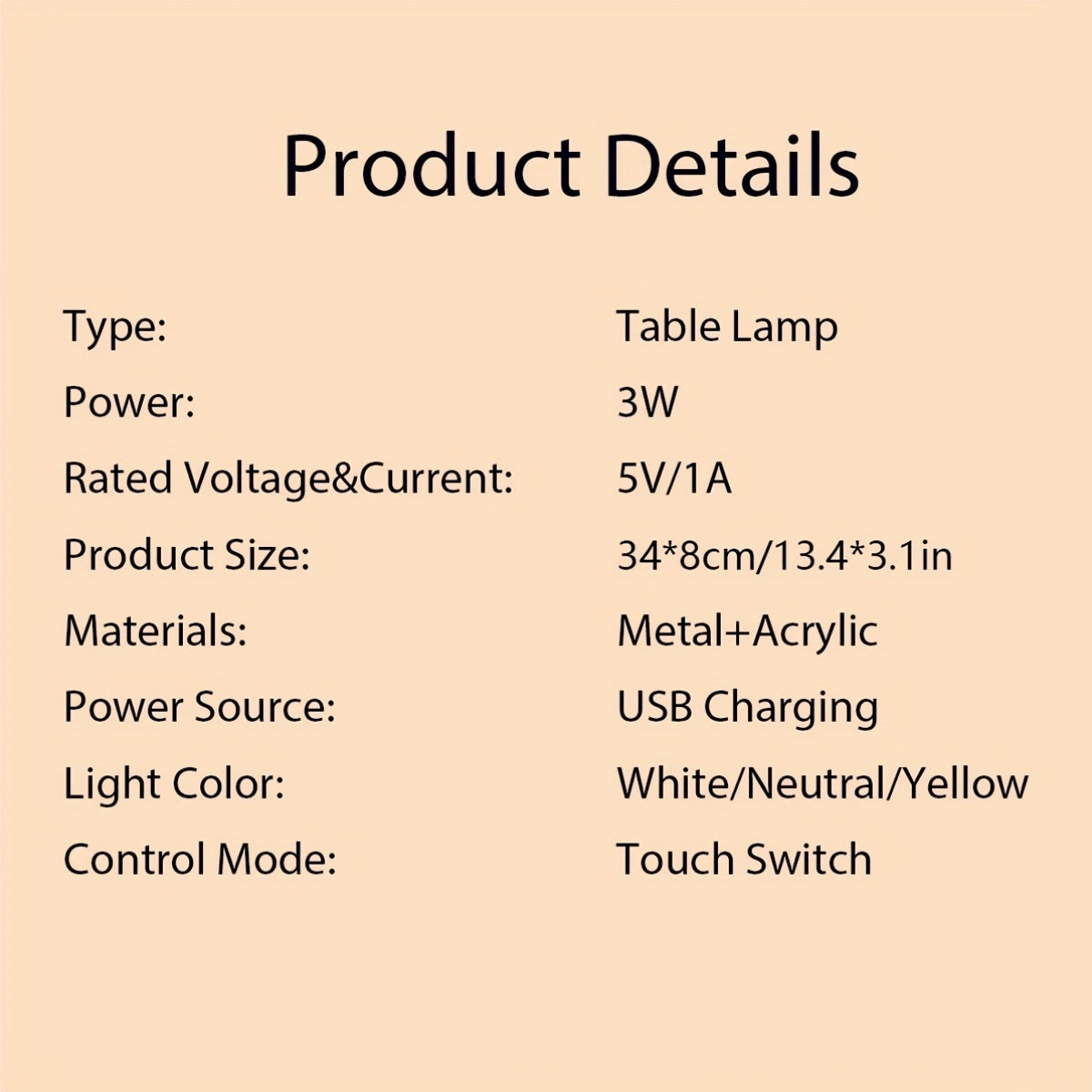 Rechargeable Alloy Cordless LED Table Lamp – Touch Control Night Light with 3 Color Modes