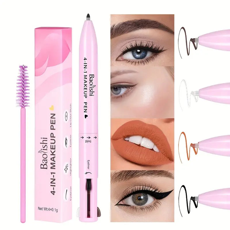 4-in-1 Makeup Pen – Matte Lip Liner, Eyebrow Pencil, Eye Long-Lasting, High-Pigment Feliner & Highlighter | All-in-One Beauty Tool for Everyday