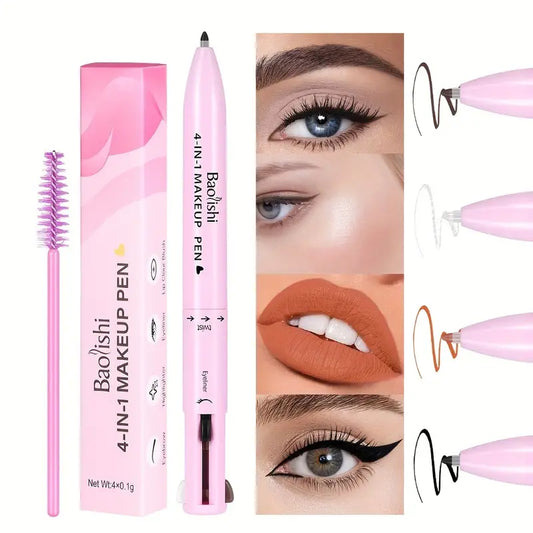 4-in-1 Makeup Pen – Matte Lip Liner, Eyebrow Pencil, Eye Long-Lasting, High-Pigment Feliner & Highlighter | All-in-One Beauty Tool for Everyday
