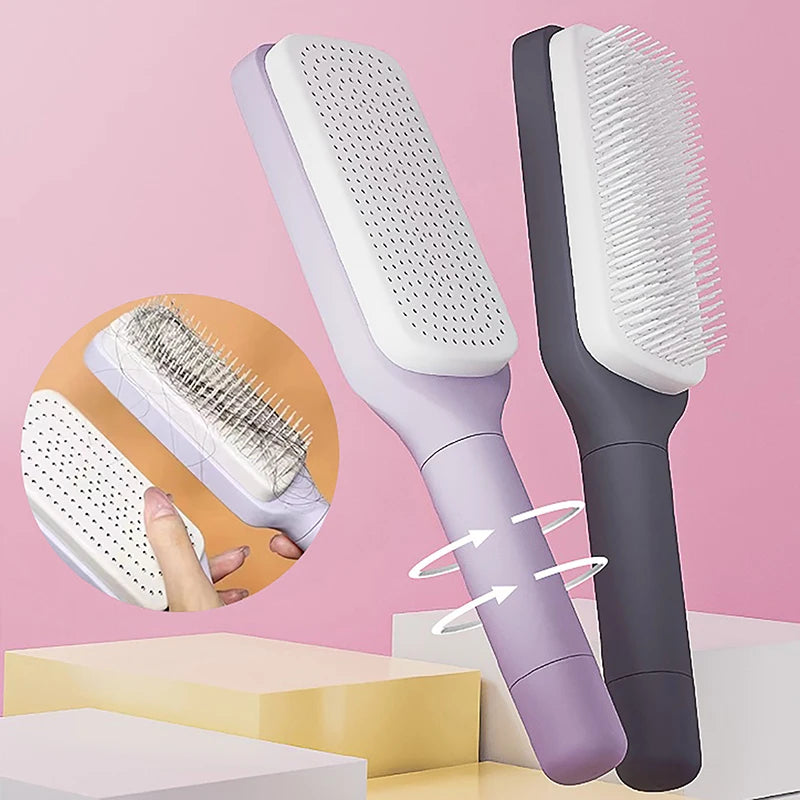 Women’s Rotating Hair Comb with One-Click Cleaning – Anti-Static Detangling Brush for Blow Drying & Styling | Adjustable Massage Comb with Ergonomic Grip | Salon & Home Use
