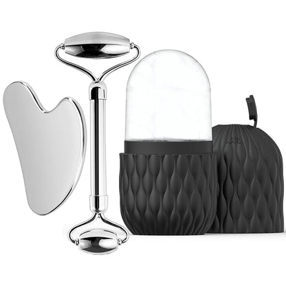 Ice Face Roller (1/3PCS Set) – Stainless Steel & Silicone Facial Roller for Skin Tightening, Puffiness & Cooling Massage | Reusable Gua Sha Skincare Tool