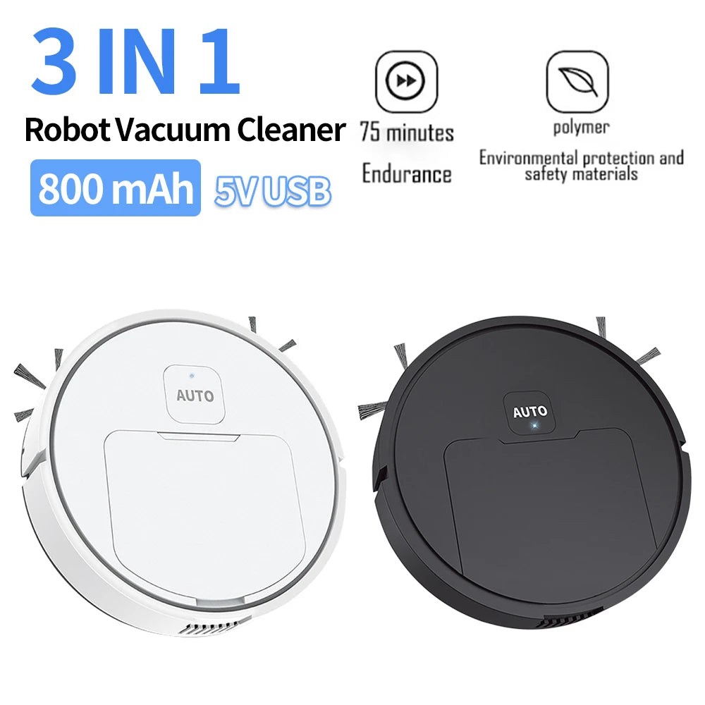 3-in-1 Robot Vacuum Cleaner – USB Rechargeable Robotic Vacuum & Mop Combo | 1000Pa Suction Smart Floor Washer for Home, Carpet & Pet Hair