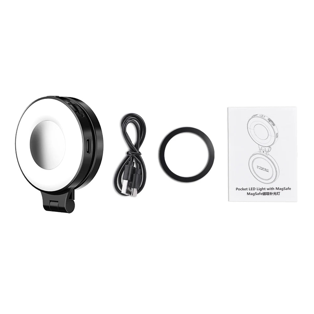 MagSafe Magnetic Fill Light for iPhone – Universal LED Selfie Ring Lamp with Retractable Flip Bracket