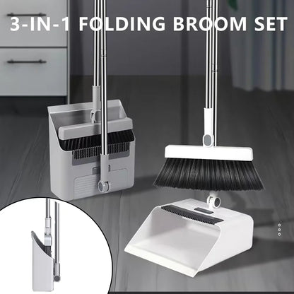 3-in-1 Broom Combo Set – Foldable Floor Brush, Dustpan & Squeegee | Multifunctional Non-Stick Hair Broom for Home Cleaning | Live Easy Cleaning Tools