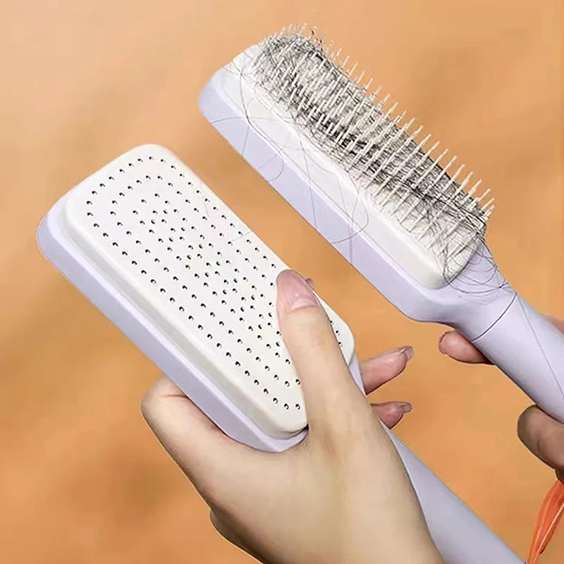 Women’s Rotating Hair Comb with One-Click Cleaning – Anti-Static Detangling Brush for Blow Drying & Styling | Adjustable Massage Comb with Ergonomic Grip | Salon & Home Use