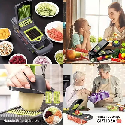 16-in-1 Heavy-Duty Vegetable Chopper Set – Multi-Functional Food Processor with Safety Lock, Storage Container & Multiple Blades | Manual Grater, Slicer & Dicer for Fruits & Vegetables