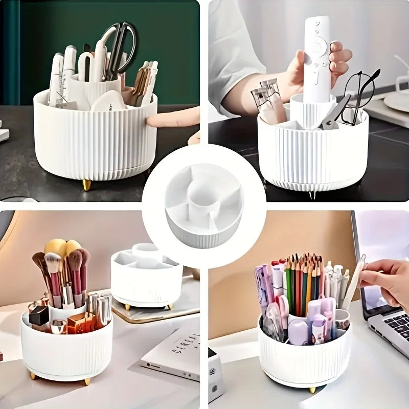 360° Rotating Cosmetic Storage Box – Multi-Functional Makeup Organizer with 5 Compartments