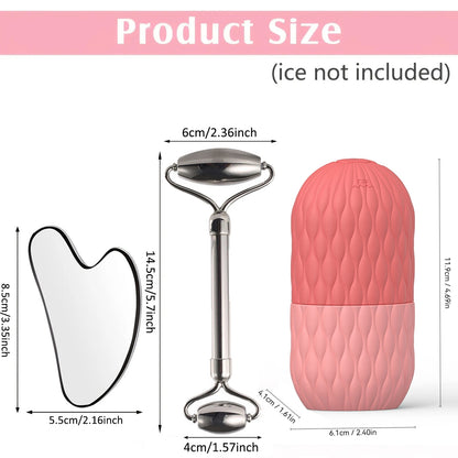 Ice Face Roller (1/3PCS Set) – Stainless Steel & Silicone Facial Roller for Skin Tightening, Puffiness & Cooling Massage | Reusable Gua Sha Skincare Tool