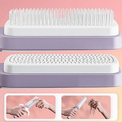 Women’s Rotating Hair Comb with One-Click Cleaning – Anti-Static Detangling Brush for Blow Drying & Styling | Adjustable Massage Comb with Ergonomic Grip | Salon & Home Use