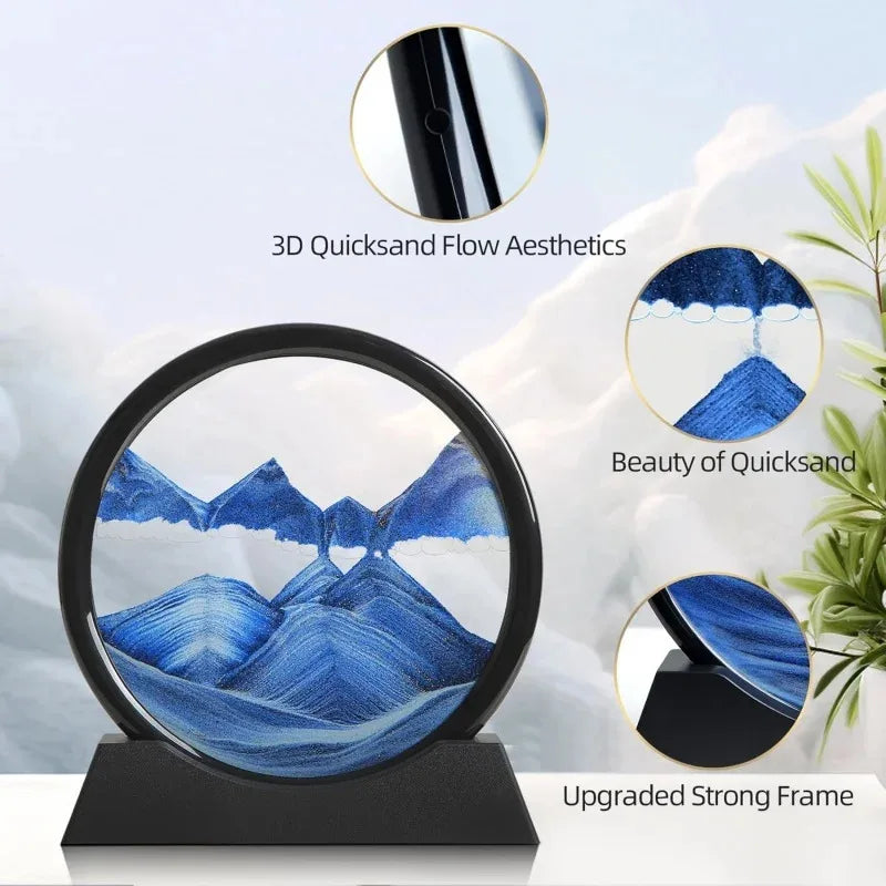 3D Hourglass Quicksand Moving Sand Art – Round Glass Deep Sea Sandscape Painting