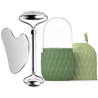 Ice Face Roller (1/3PCS Set) – Stainless Steel & Silicone Facial Roller for Skin Tightening, Puffiness & Cooling Massage | Reusable Gua Sha Skincare Tool