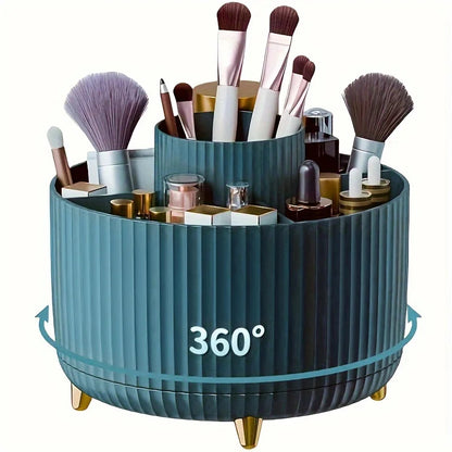 360° Rotating Cosmetic Storage Box – Multi-Functional Makeup Organizer with 5 Compartments