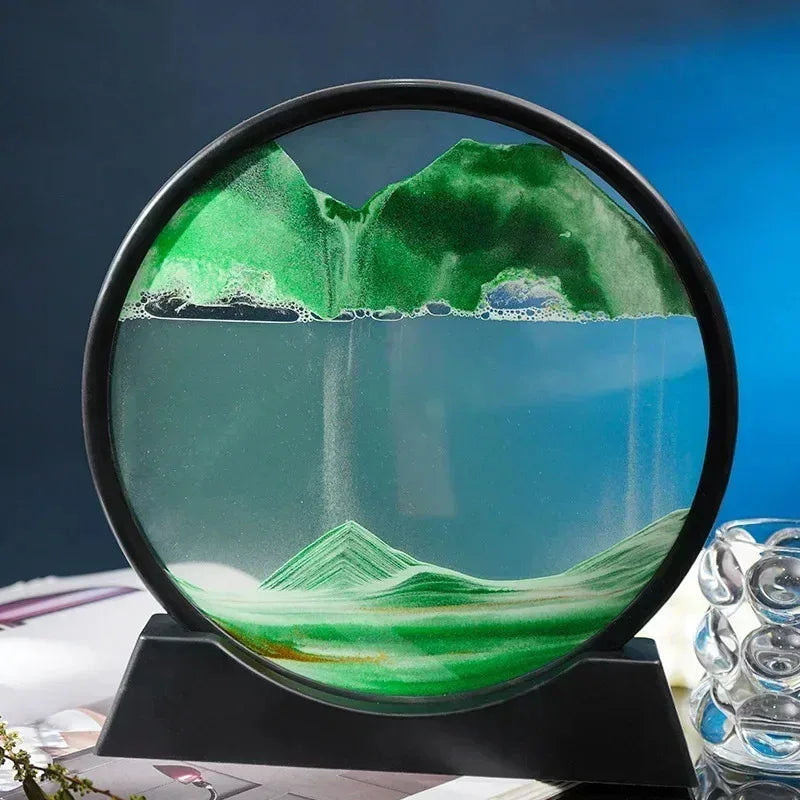 3D Hourglass Quicksand Moving Sand Art – Round Glass Deep Sea Sandscape Painting