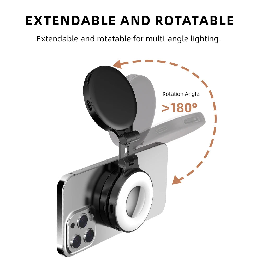 MagSafe Magnetic Fill Light for iPhone – Universal LED Selfie Ring Lamp with Retractable Flip Bracket