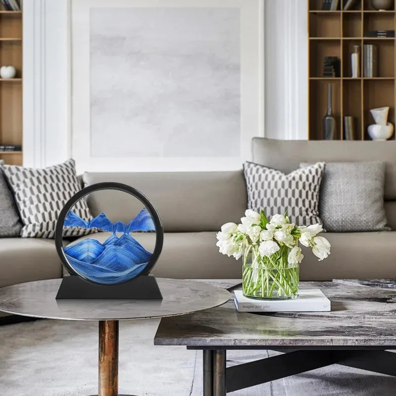 3D Hourglass Quicksand Moving Sand Art – Round Glass Deep Sea Sandscape Painting