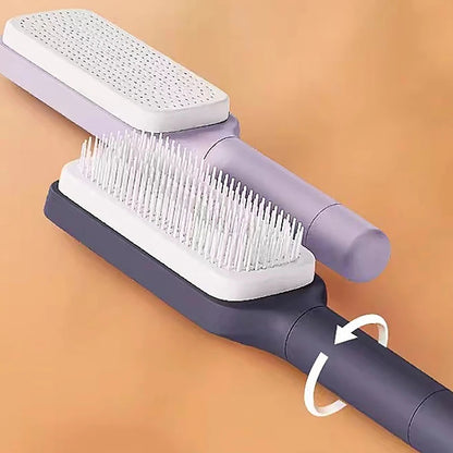 Women’s Rotating Hair Comb with One-Click Cleaning – Anti-Static Detangling Brush for Blow Drying & Styling | Adjustable Massage Comb with Ergonomic Grip | Salon & Home Use