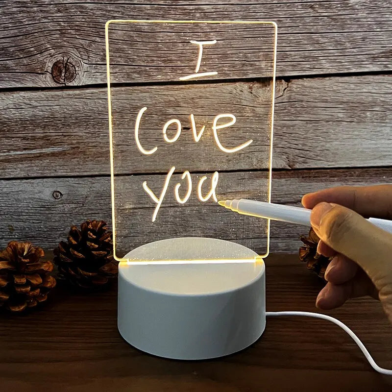 USB-Powered LED Night Light with Message Board – Touch Writing Surface Desk Lamp with Warm White Ambient Light