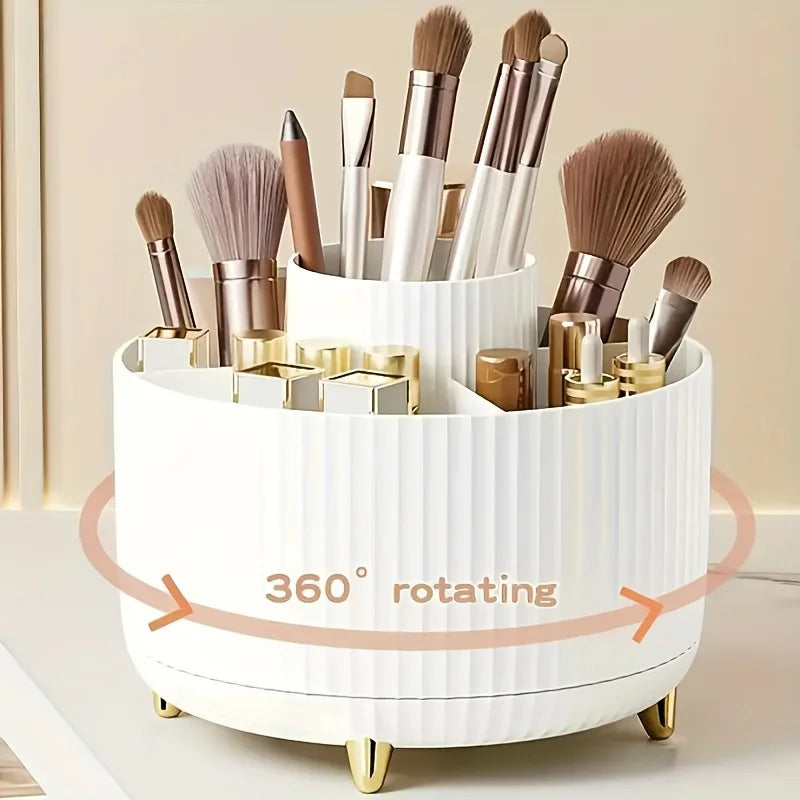 360° Rotating Cosmetic Storage Box – Multi-Functional Makeup Organizer with 5 Compartments