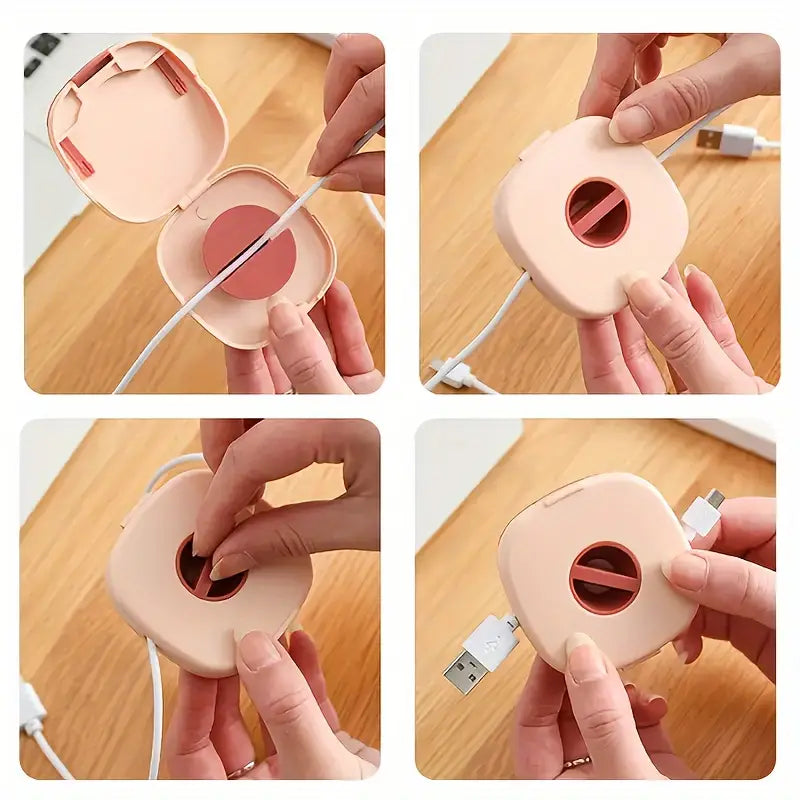 Portable Retractable Wire Winder Storage Box – Compact Travel Cable Organizer for Data, Mouse & Headphone Cables