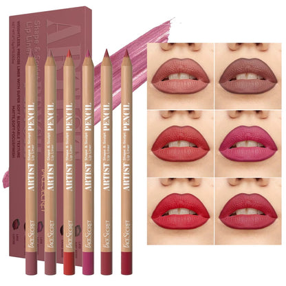 6PCS Velvet Matte Lip Liner Pencil Set – Long-Lasting, Water-Resistant & Ultra Fine