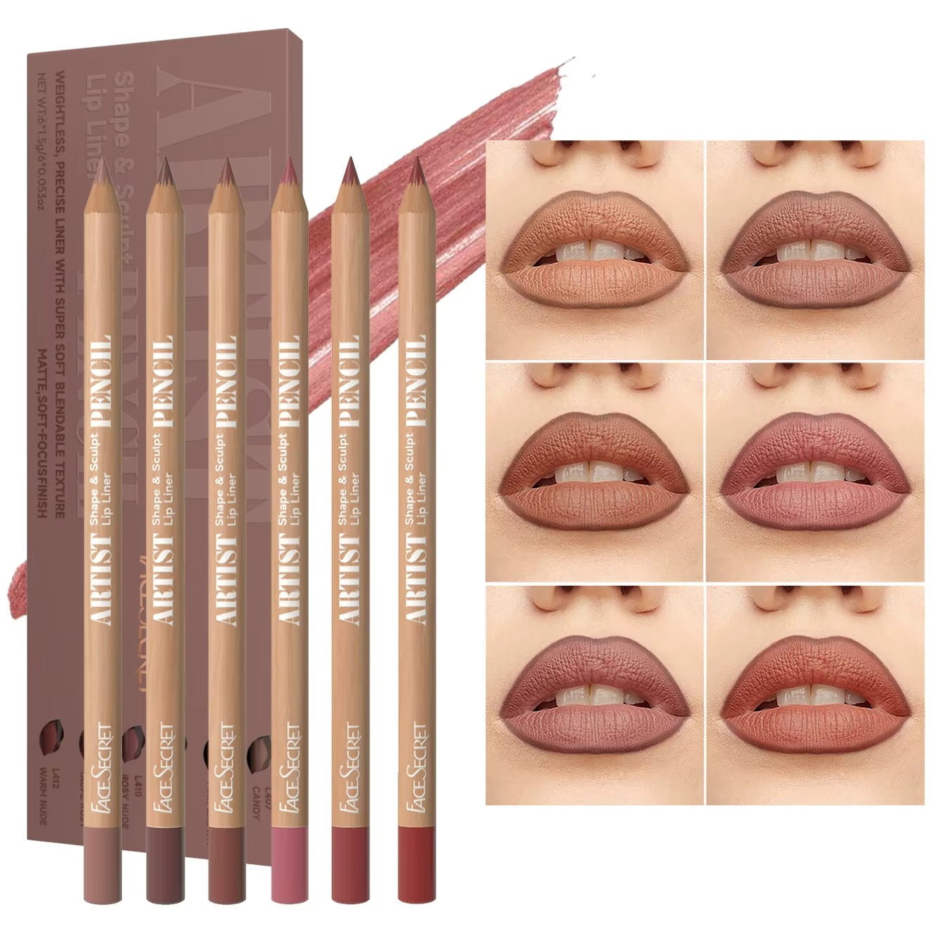 6PCS Velvet Matte Lip Liner Pencil Set – Long-Lasting, Water-Resistant & Ultra Fine