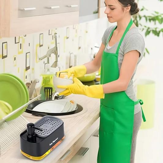 Hand and Dish Soap Dispenser Set Detergent Dispenser Sponge Holder 2-in-1 Countertop Soap Pump Dispenser for Kitchen Sink
