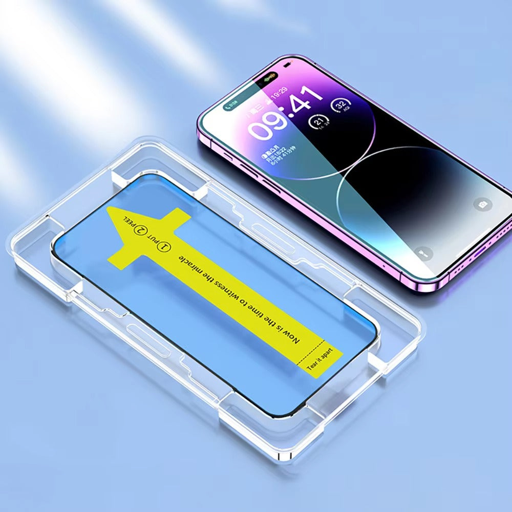 Oleophobic Dust-Free Screen Protector – HD Tempered Glass for iPhone 17/16/15/14/13/12/11/XR/SE/7/8 Pro Max | Anti-Fingerprint, Easy Installation & Scratch Resistant