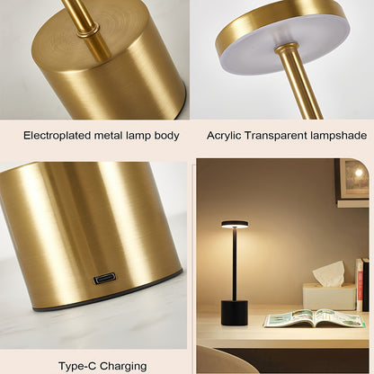 Rechargeable Alloy Cordless LED Table Lamp – Touch Control Night Light with 3 Color Modes