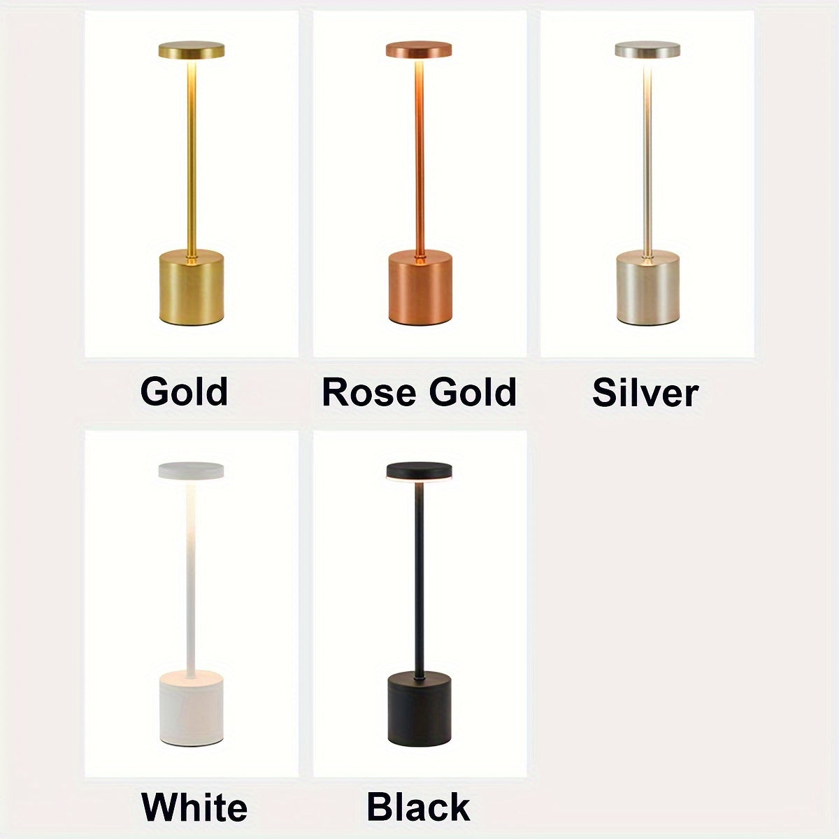 Rechargeable Alloy Cordless LED Table Lamp – Touch Control Night Light with 3 Color Modes