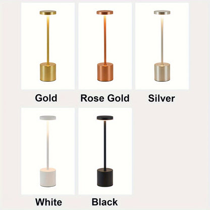 Rechargeable Alloy Cordless LED Table Lamp – Touch Control Night Light with 3 Color Modes