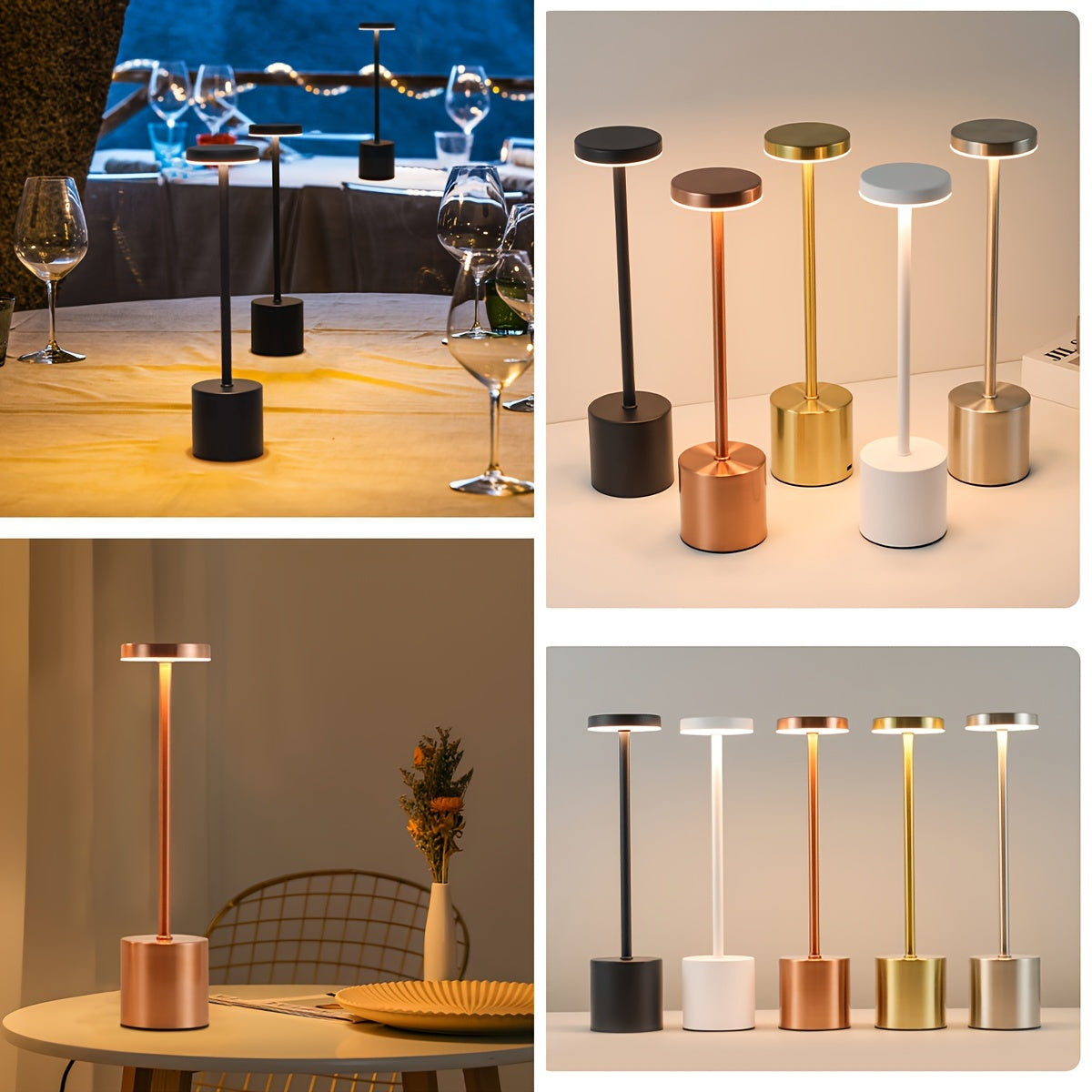 Rechargeable Alloy Cordless LED Table Lamp – Touch Control Night Light with 3 Color Modes