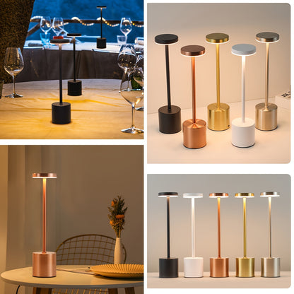 Rechargeable Alloy Cordless LED Table Lamp – Touch Control Night Light with 3 Color Modes