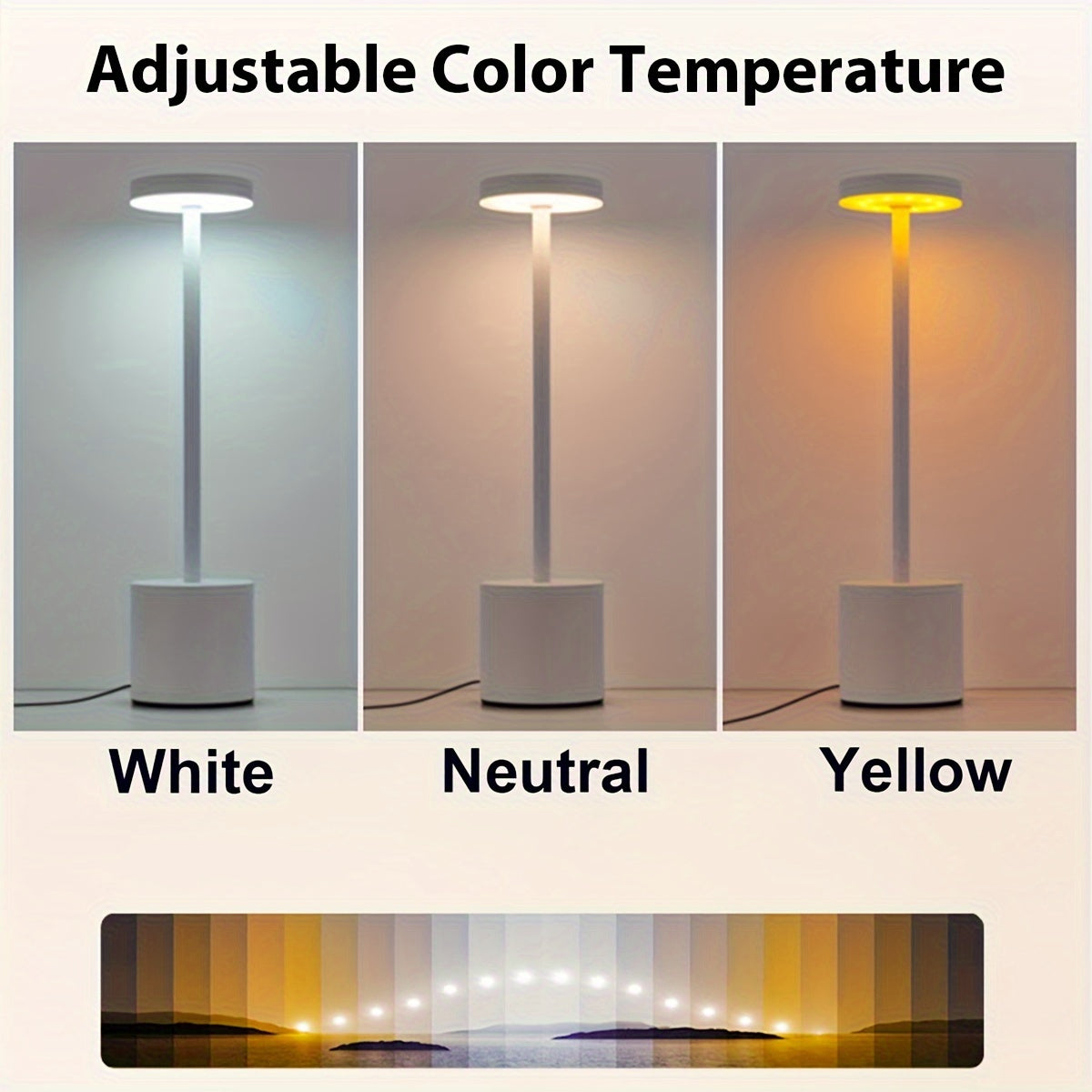 Rechargeable Alloy Cordless LED Table Lamp – Touch Control Night Light with 3 Color Modes