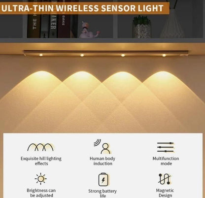 Ultra-thin wireless sensor light with features listed below.