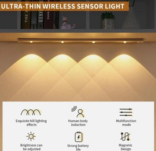 Ultra-thin wireless sensor light with features listed below.